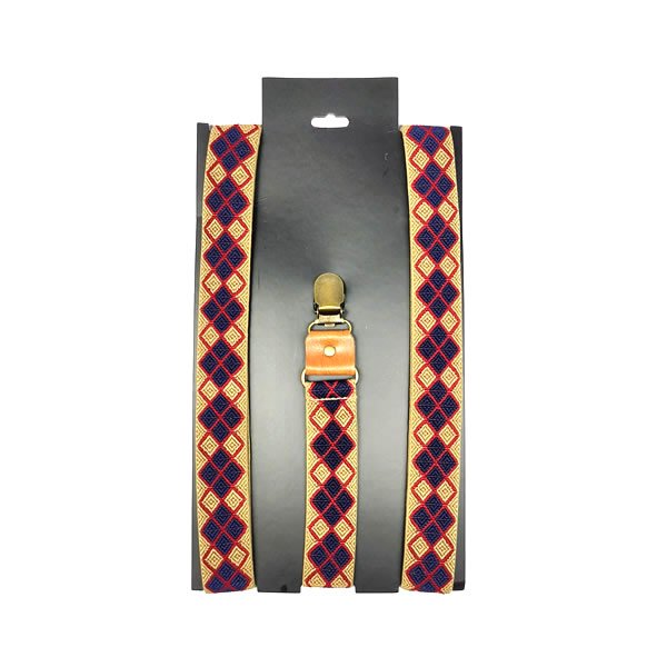 Unisex New Design Stretch Elastic Tartan Suspenders Tan Blue Red - Image 3