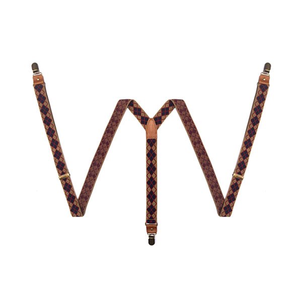 Unisex New Design Stretch Elastic Tartan Suspenders Tan Blue Red - Image 4