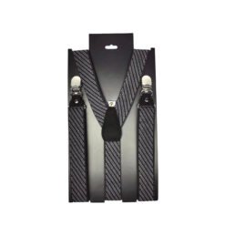 Adjustable Elastic Black and White Striped Mens Suspenders